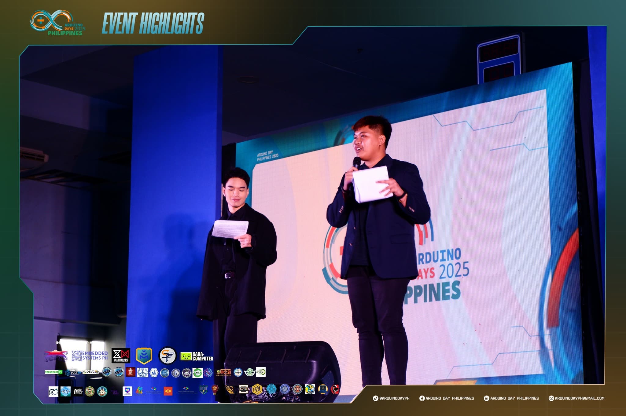 Speaker presenting at a tech community event with an engaged audience